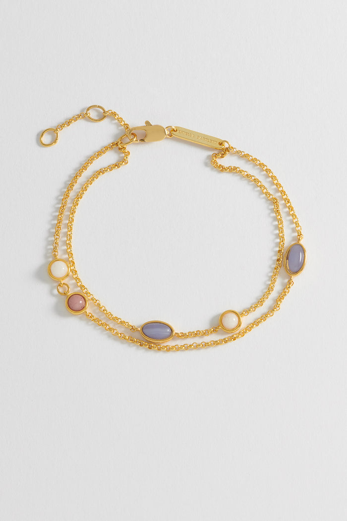 estella bartlett Gemstone Double Chain Bracelet Gold Plated | Multi