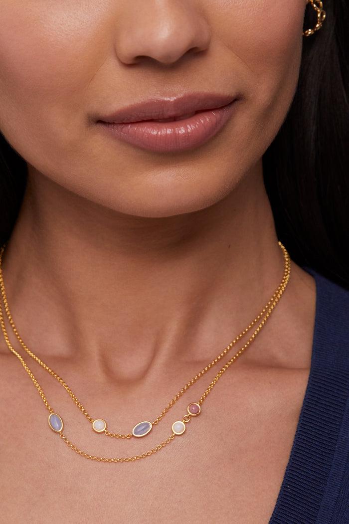 Estella Bartlett Gemstone Double Chain Necklace Gold Plated | Multi Gemstone Double Chain Necklace