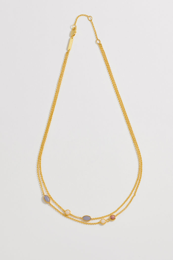Estella Bartlett Gemstone Double Chain Necklace Gold Plated | Multi Gemstone Double Chain Necklace