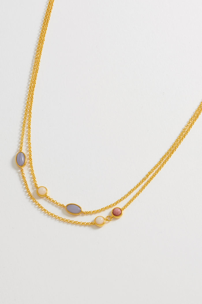 estella bartlett Gemstone Double Chain Necklace Gold Plated | Multi Gemstone Double Chain Necklace