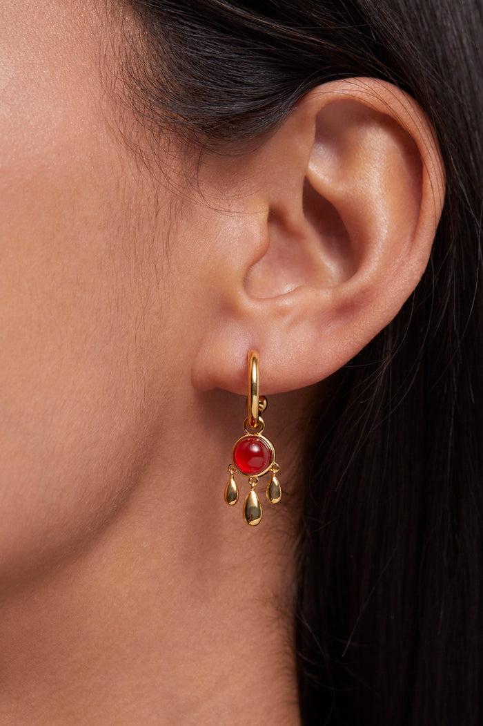 Estella Bartlett Gemstone Drop Hoops Gold Plated | Carnelian