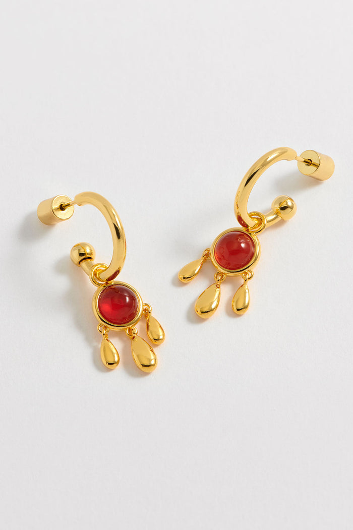 Estella Bartlett Gemstone Drop Hoops Gold Plated | Carnelian