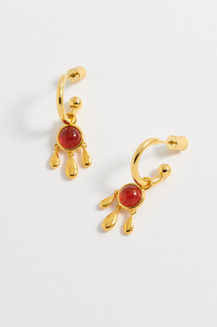 estella bartlett Gemstone Drop Hoops Gold Plated | Carnelian