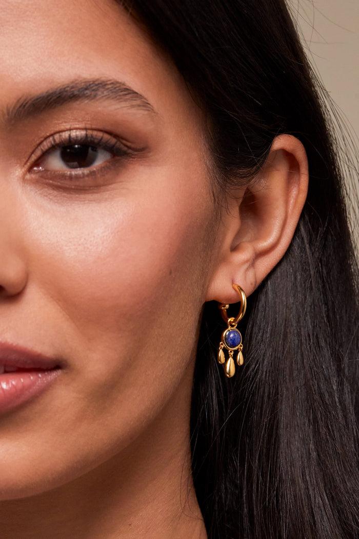 Estella Bartlett Gemstone Drop Hoops Gold Plated | Lapis