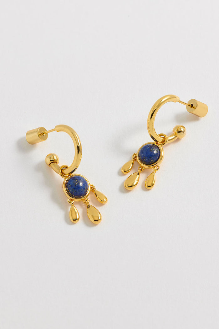 Estella Bartlett Gemstone Drop Hoops Gold Plated | Lapis