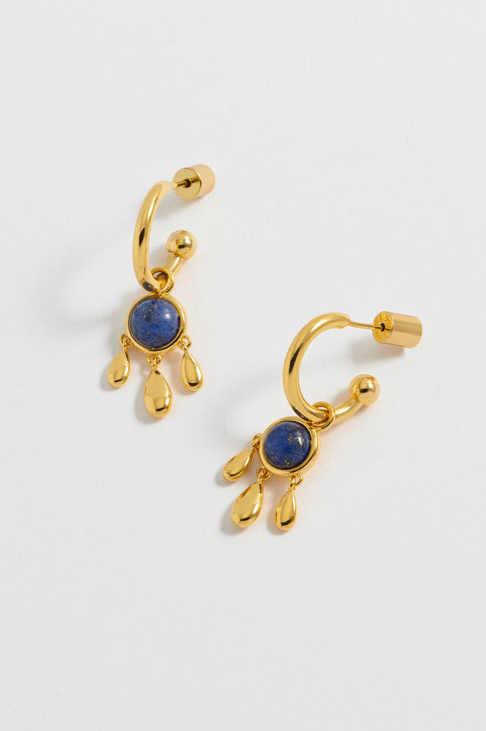 estella bartlett Gemstone Drop Hoops Gold Plated | Lapis
