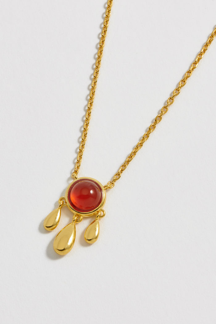 estella bartlett Gemstone Droplet Pendant Necklace Gold Plated | Red Agate