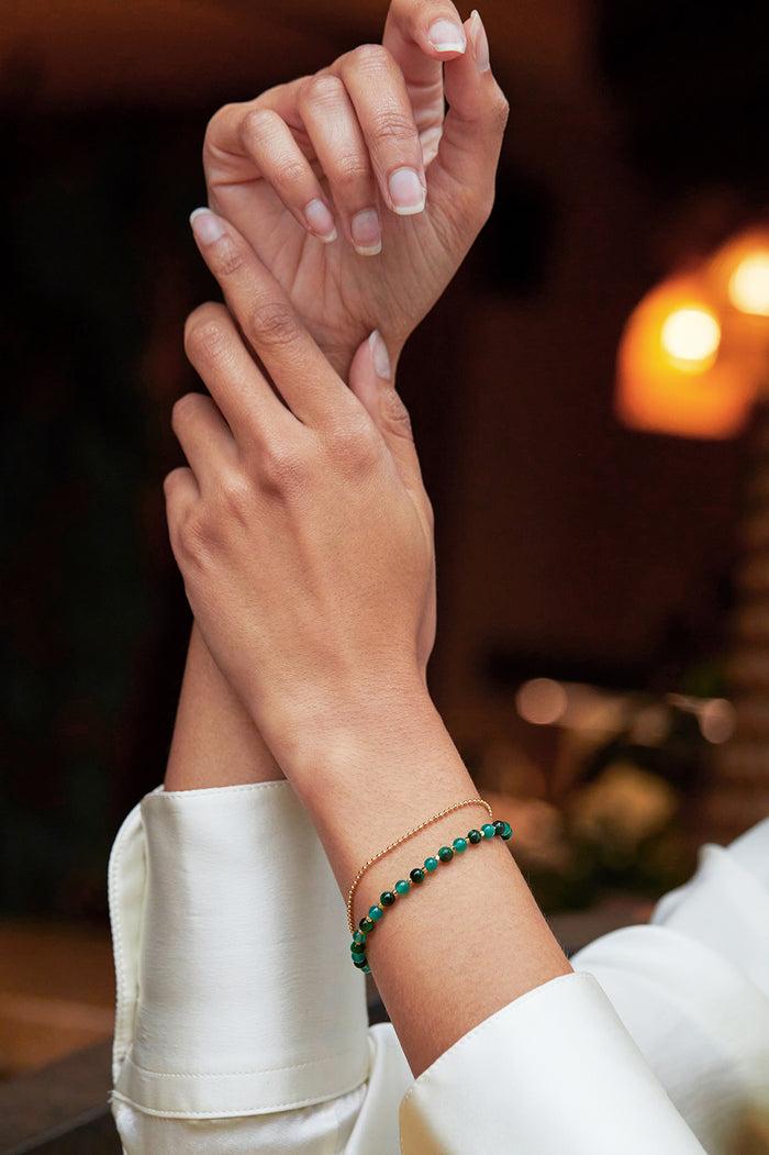 Estella Bartlett Gemstone Duo Bracelet Gold Plated | Green Cat Eye