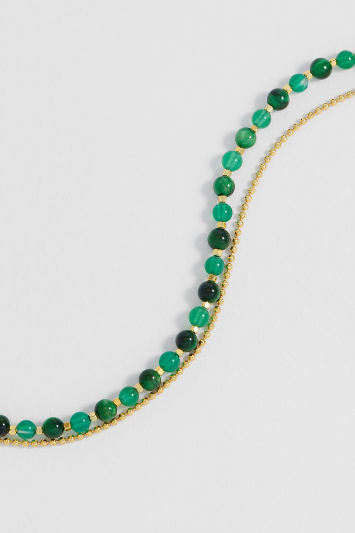 Estella Bartlett Gemstone Duo Bracelet Gold Plated | Green Cat Eye