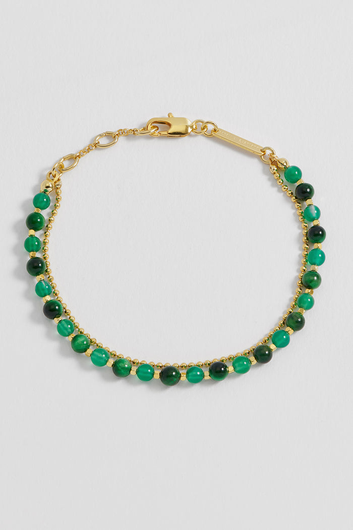 estella bartlett Gemstone Duo Bracelet Gold Plated | Green Cat Eye