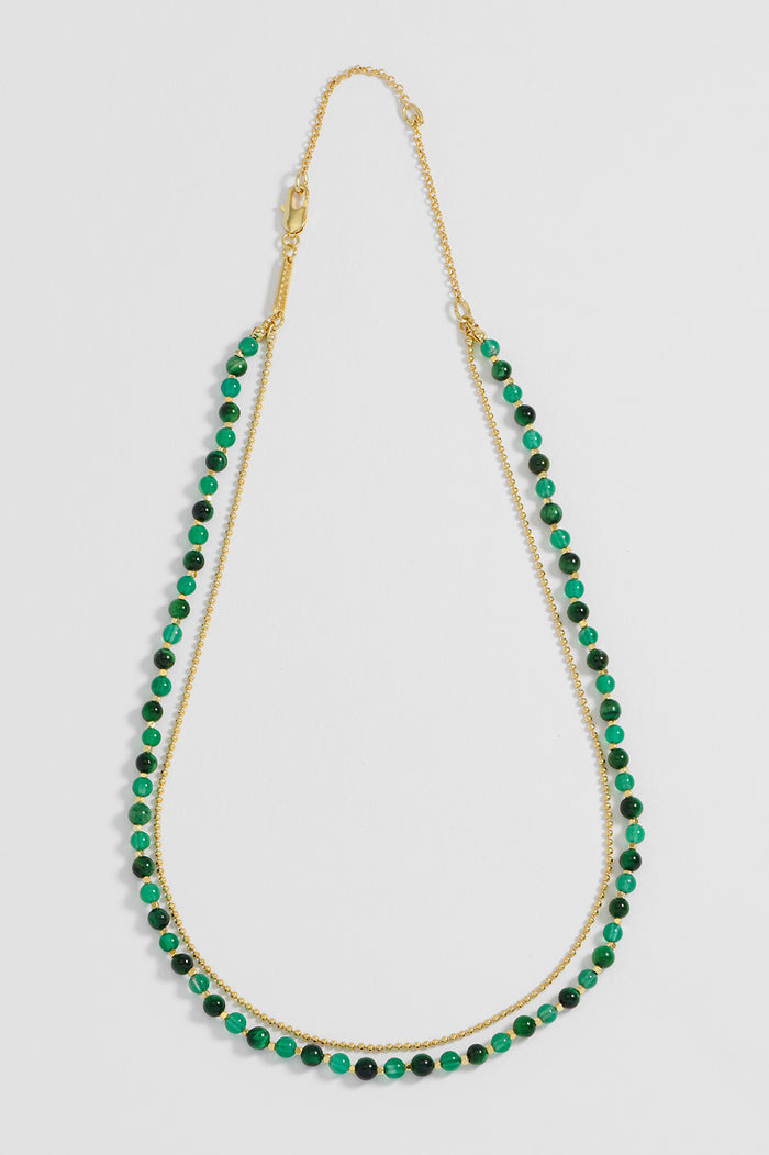 Estella Bartlett Gemstone Duo Necklace Gold Plated | Green Cat Eye