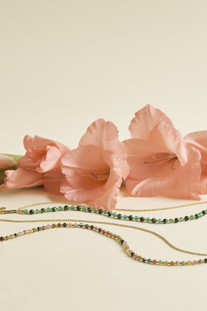 Estella Bartlett Gemstone Duo Necklace Gold Plated | Green Cat Eye