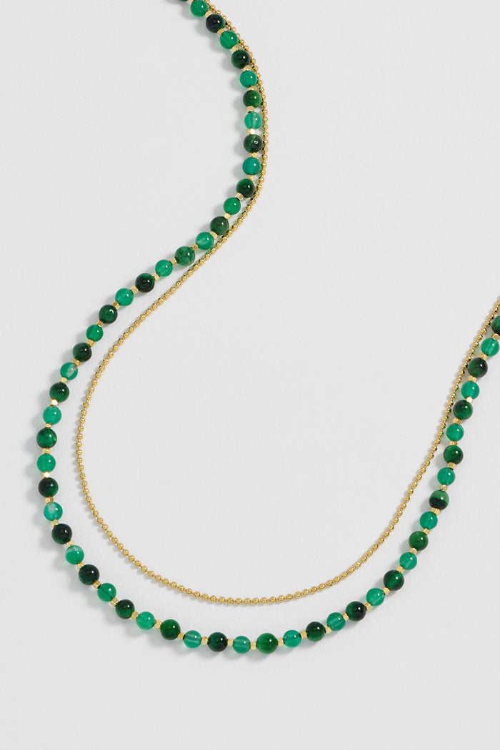 estella bartlett Gemstone Duo Necklace Gold Plated | Green Cat Eye