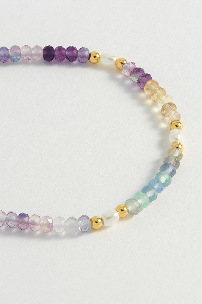 Estella Bartlett Gemstone Pearl T-Bar Beaded Bracelet Gold Plated | Flourite