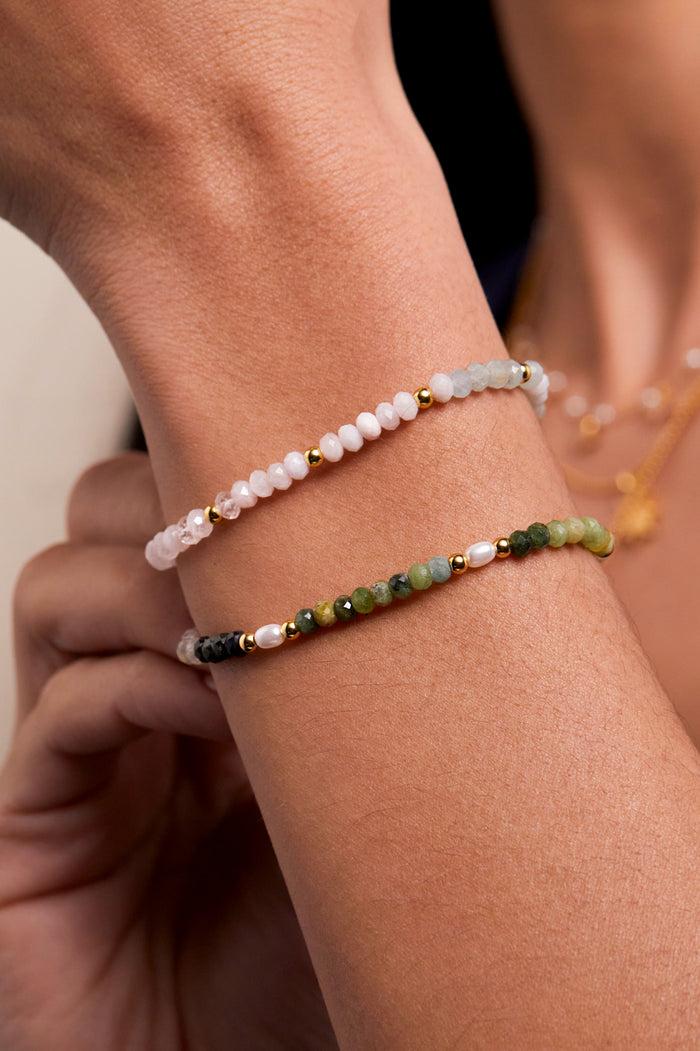Estella Bartlett Gemstone Pearl T-Bar Beaded Bracelet Gold Plated | Tourmaline