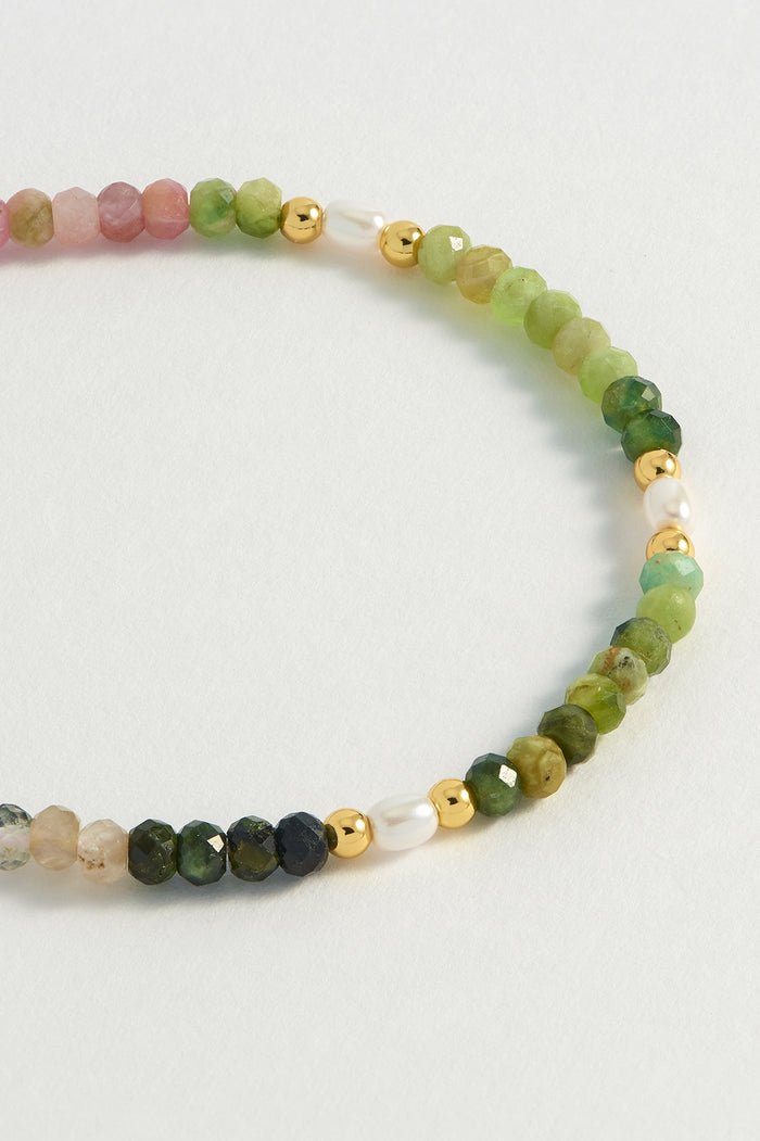 Estella Bartlett Gemstone Pearl T-Bar Beaded Bracelet Gold Plated | Tourmaline
