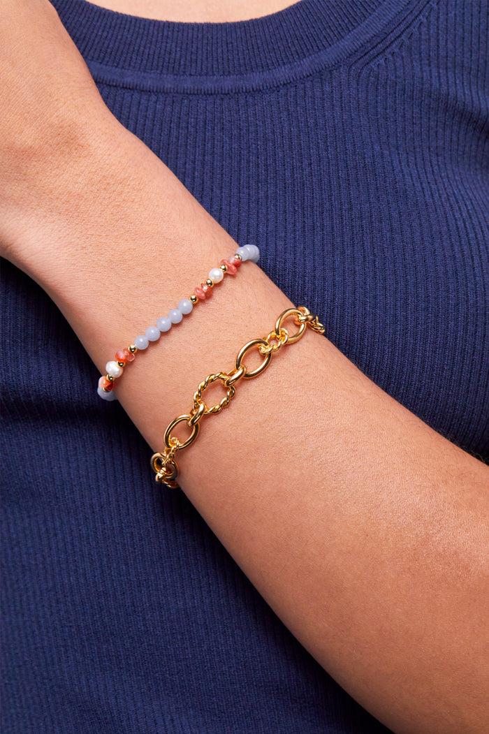 Estella Bartlett Gemstone Pearl T-Bar Bracelet Gold Plated | Angelite Red Agate And Pearl