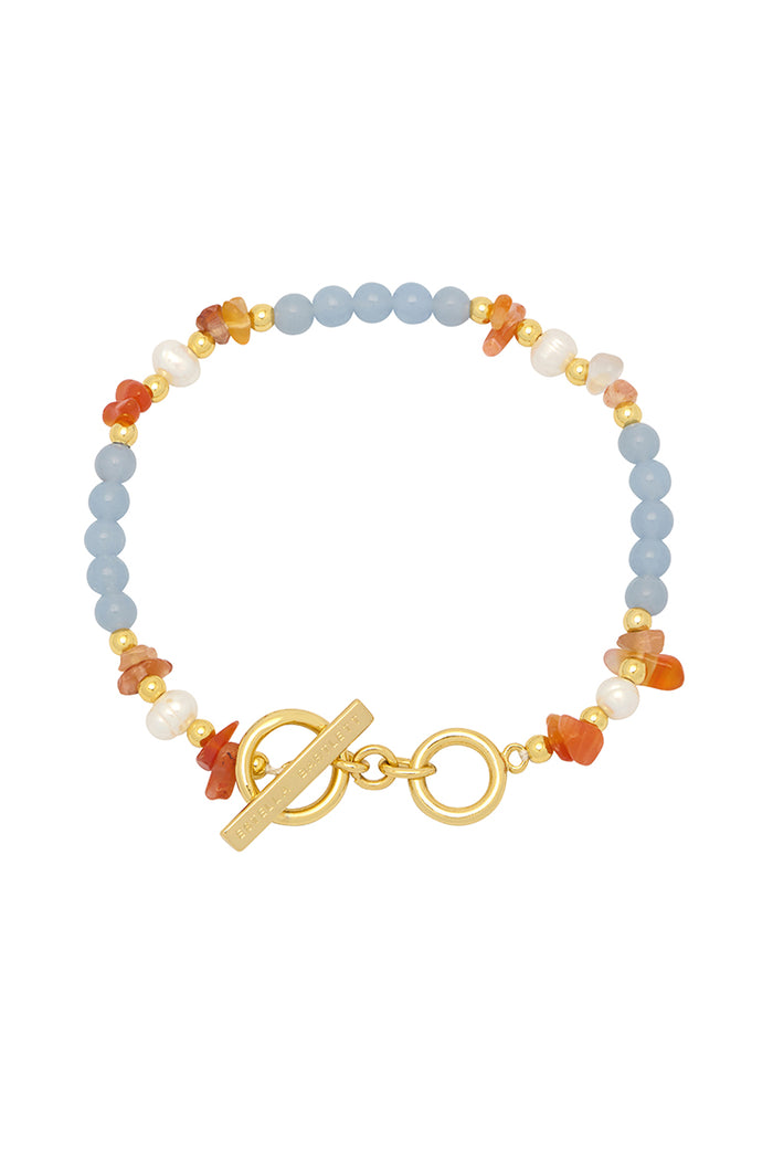 Estella Bartlett Gemstone Pearl T-Bar Bracelet Gold Plated | Angelite Red Agate And Pearl