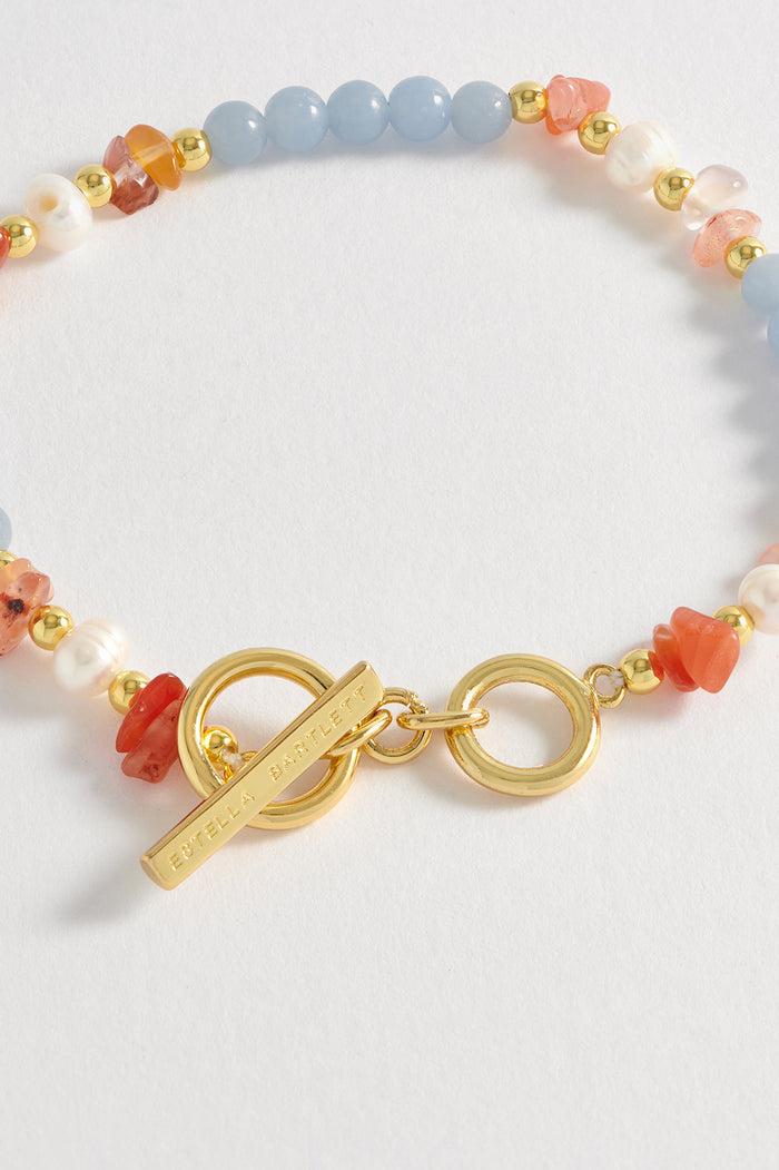 Estella Bartlett Gemstone Pearl T-Bar Bracelet Gold Plated | Angelite Red Agate And Pearl