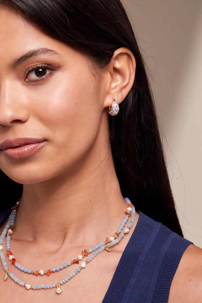 Estella Bartlett Gemstone Pearl T-Bar Necklace Gold Plated | Angelite Red Agate And Pearl