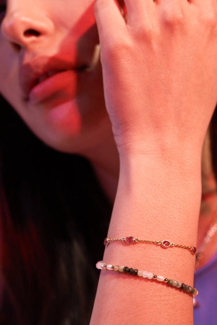 Estella Bartlett Gemstone Slider Bracelet Gold Plated | Cherry Quartz