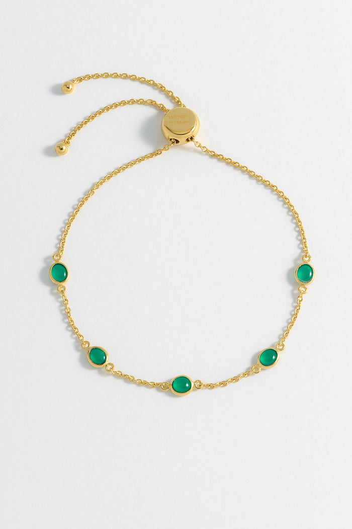 estella bartlett Gemstone Slider Bracelet Gold Plated | Green Onyx