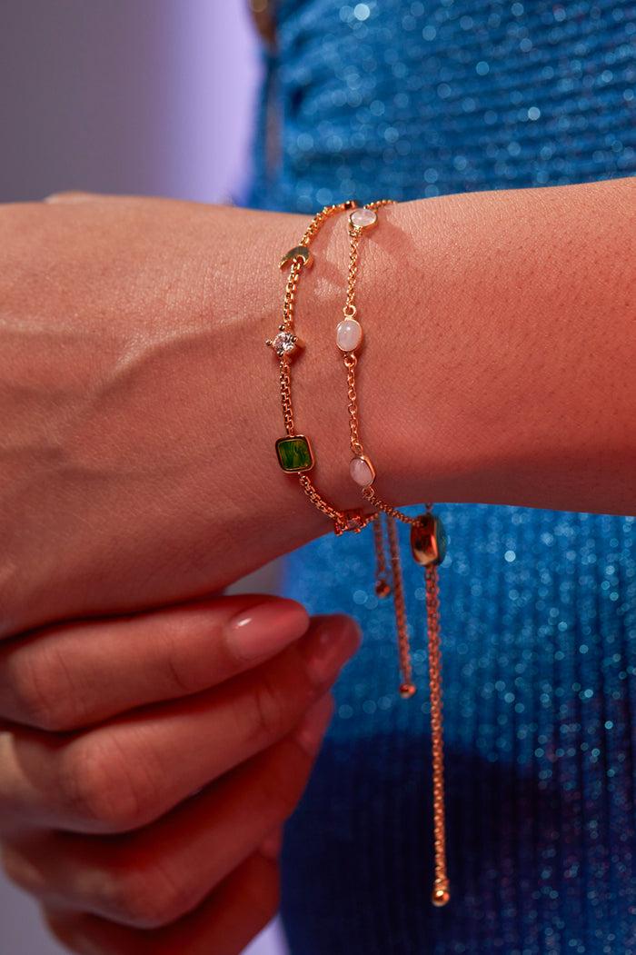 Estella Bartlett Gemstone Slider Bracelet Gold Plated | Rainbow Moonstone
