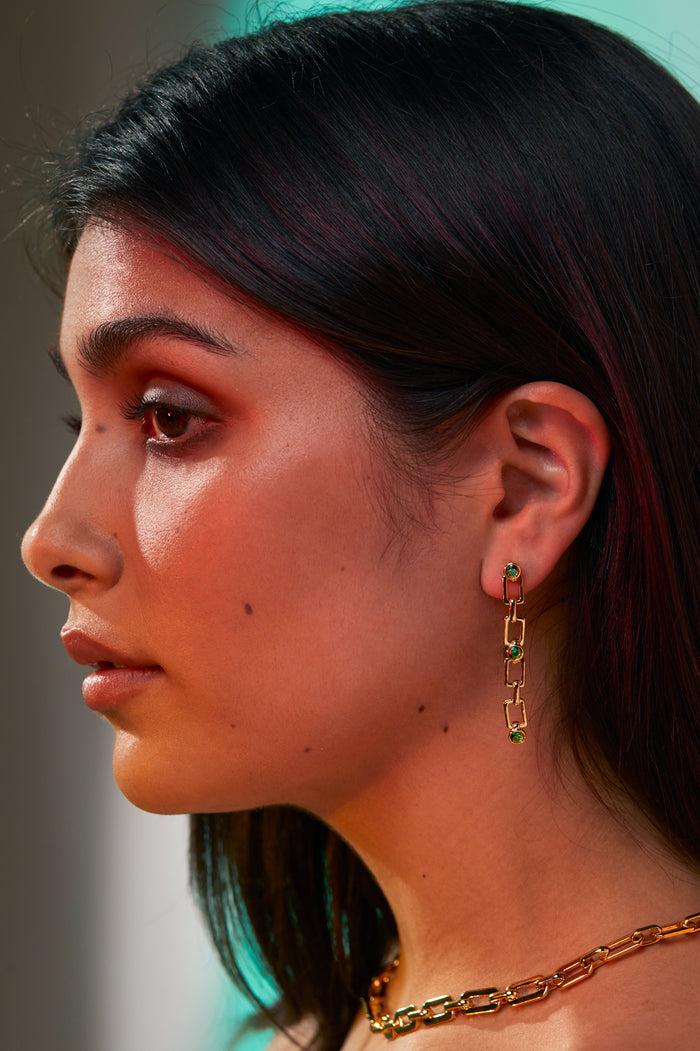 Estella Bartlett Gemstone Square Drop Earrings Gold Plated | Green