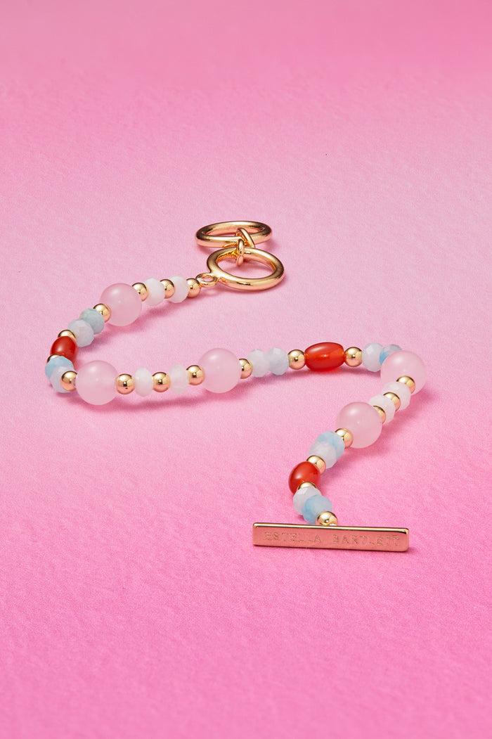 Estella Bartlett Gemstone T-Bar Bracelet Gold Plated | Red Agate Angelite And Amazonite