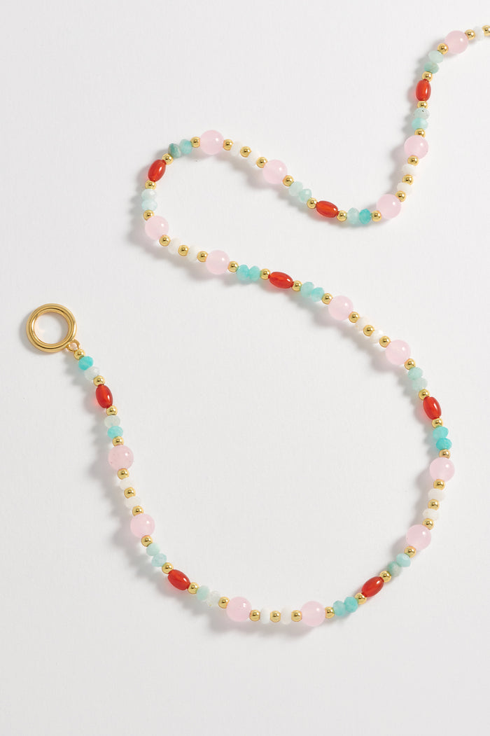 Estella Bartlett Gemstone T-Bar Necklace Gold Plated | Red Agate Angelite And Amazonite