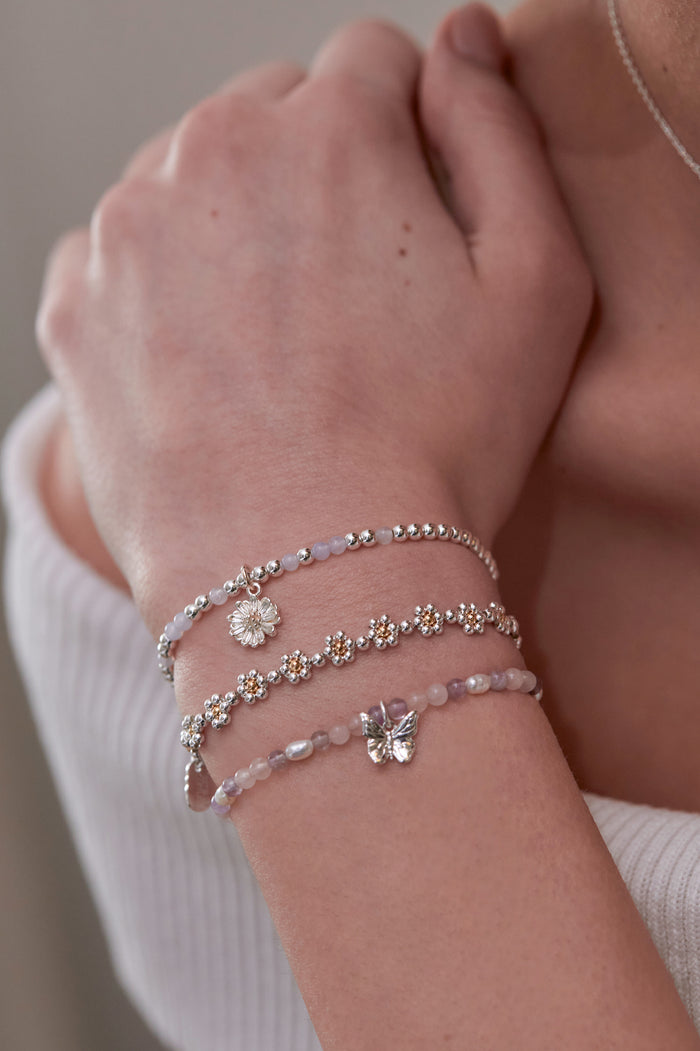 Estella Bartlett Gemstone Wildflower Bracelet Silver Plated | Blue Lace Agate Packaging Message: Wildflower