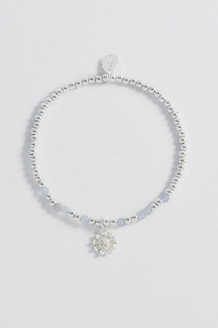 Estella Bartlett Gemstone Wildflower Bracelet Silver Plated | Blue Lace Agate Packaging Message: Wildflower