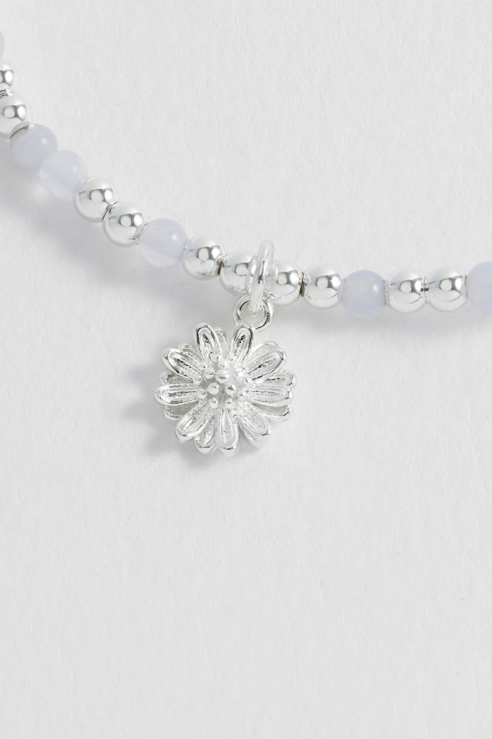 Estella Bartlett Gemstone Wildflower Bracelet Silver Plated | Blue Lace Agate Packaging Message: Wildflower