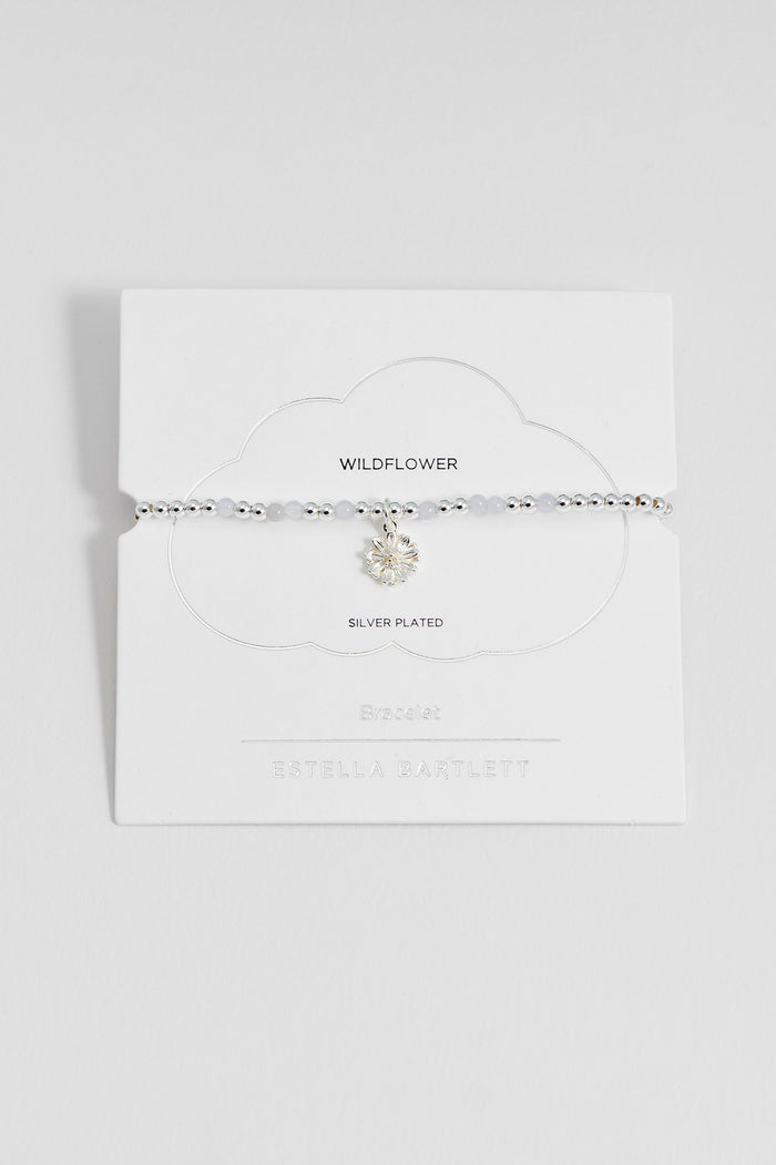 estella bartlett Gemstone Wildflower Bracelet Silver Plated | Blue Lace Agate Packaging Message: Wildflower