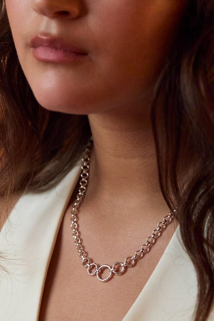 Estella Bartlett Graduated Round Link Chain Necklace Silver Plated