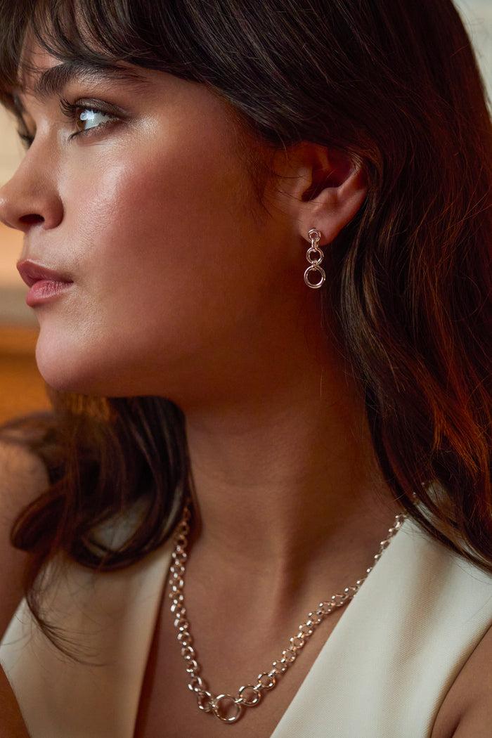 Estella Bartlett Graduated Round Link Drop Earrings Waterproof PVD Silver Plated