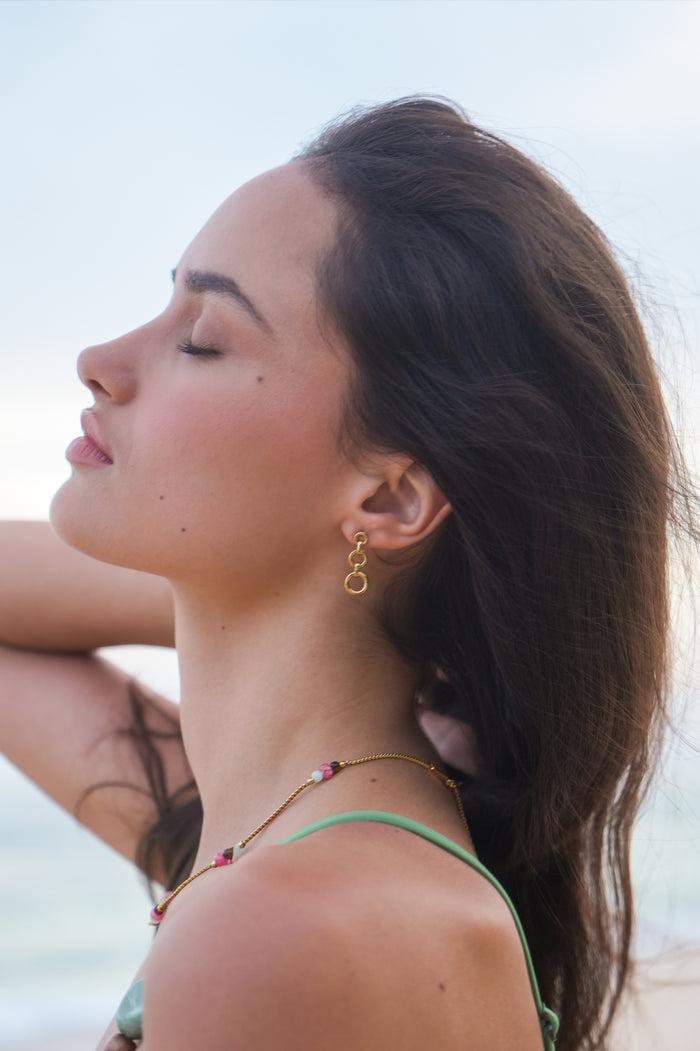 Estella Bartlett Graduated Round Link Drop Earrings Waterproof PVD Gold Plated