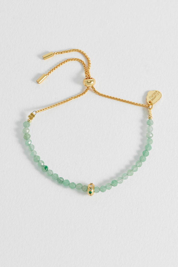Estella Bartlett Green Aventurine CZ Disc Amelia Bracelet Gold Plated | Green Aventurine Packaging Message: Courage