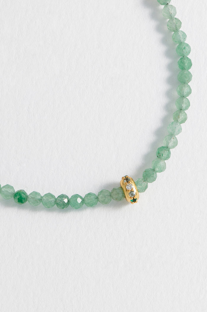 Estella Bartlett Green Aventurine CZ Disc Amelia Bracelet Gold Plated | Green Aventurine Packaging Message: Courage