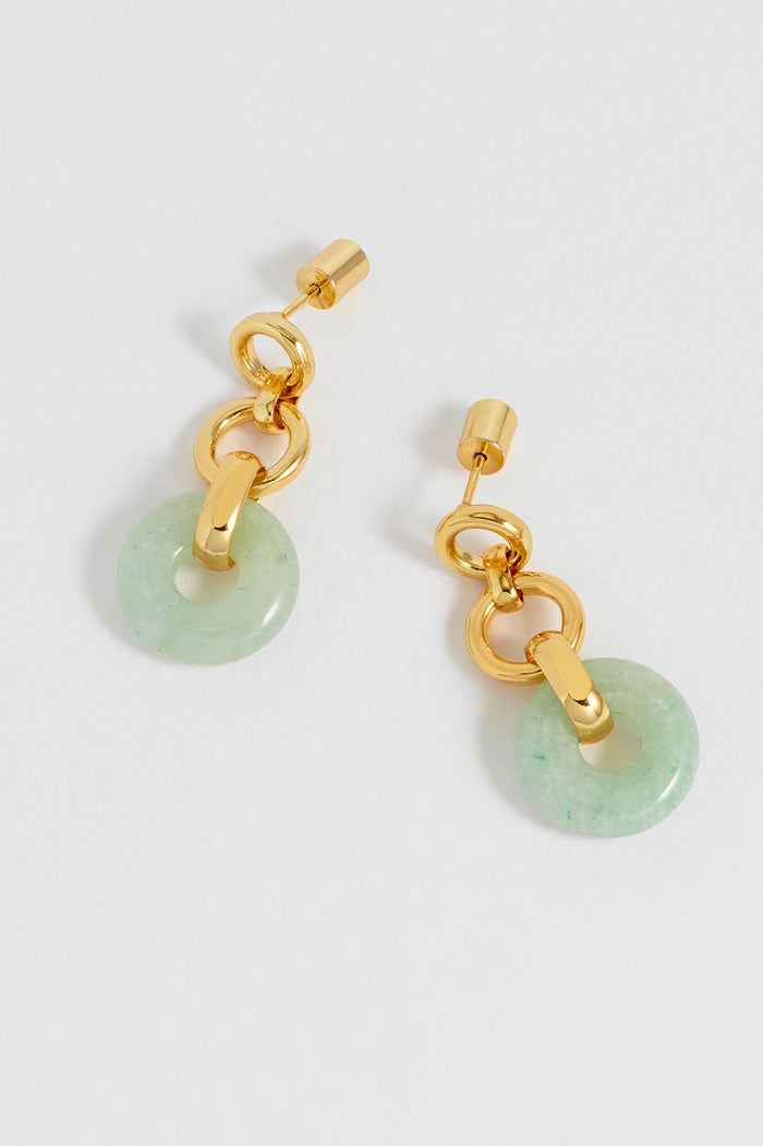 Estella Bartlett Green Graduated Round Link Drop Earrings Waterproof PVD Gold Plated | Green Quartz