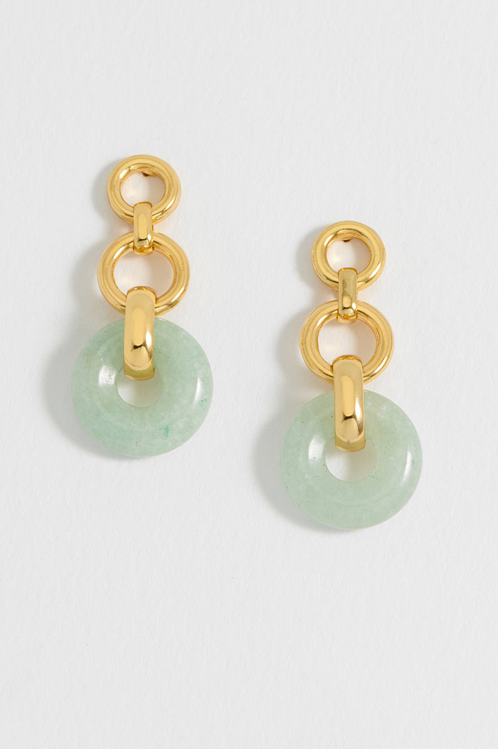 estella bartlett Green Graduated Round Link Drop Earrings Waterproof PVD Gold Plated | Green Quartz