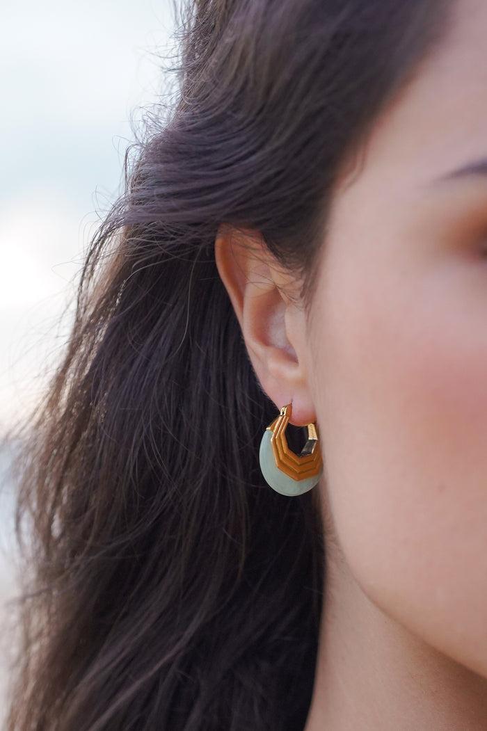 Estella Bartlett Green Half Moon Hinge Hoops Waterproof PVD Gold Plated | Green