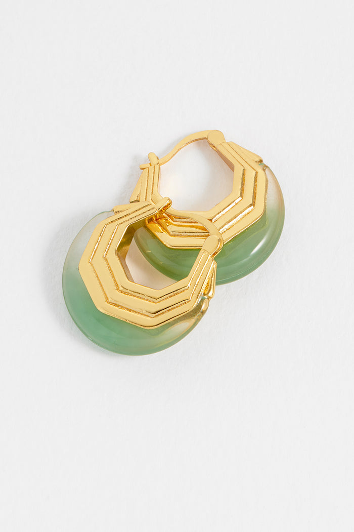 Estella Bartlett Green Half Moon Hinge Hoops Waterproof PVD Gold Plated | Green
