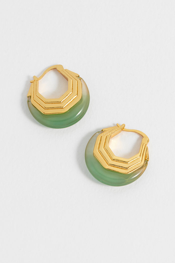 estella bartlett Green Half Moon Hinge Hoops Waterproof PVD Gold Plated | Green