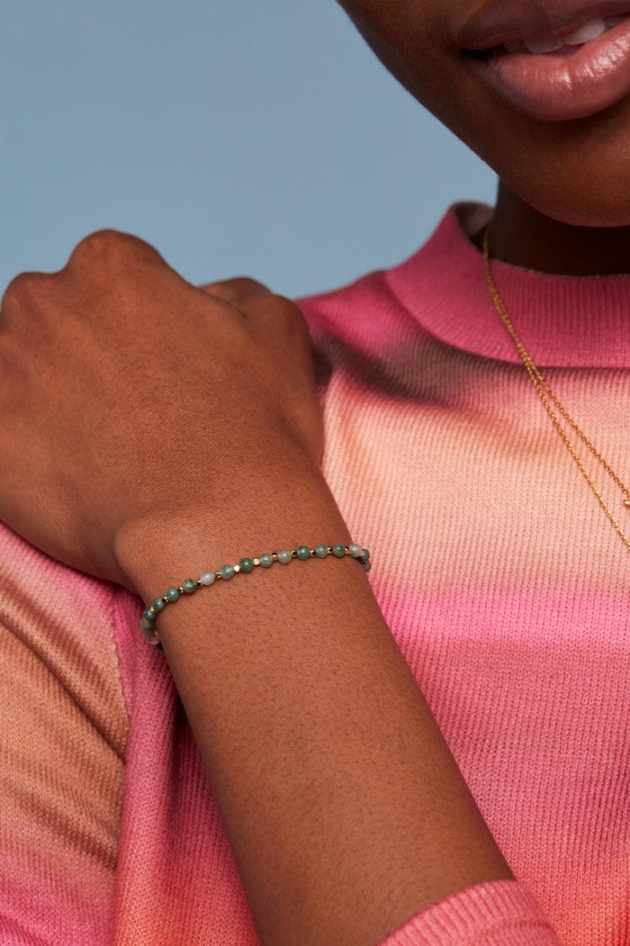 Estella Bartlett Green Quartz Gemstone Amelia Bracelet Gold Plated | Luck Packaging Message: Luck