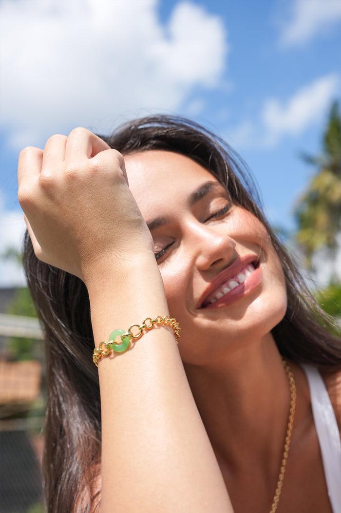 Estella Bartlett Green Quartz Graduated Link T-Bar Bracelet Gold Plated | Green Quartz