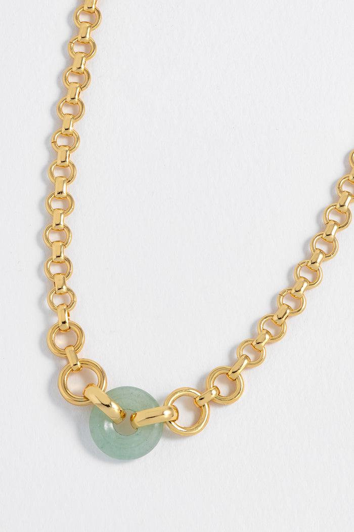Estella Bartlett Green Quartz Graduated Round Link Chain Necklace Gold Plated | Green Quartz