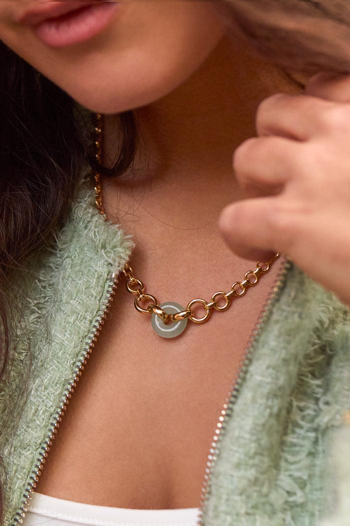 Estella Bartlett Green Quartz Graduated Round Link Chain Necklace Gold Plated | Green Quartz