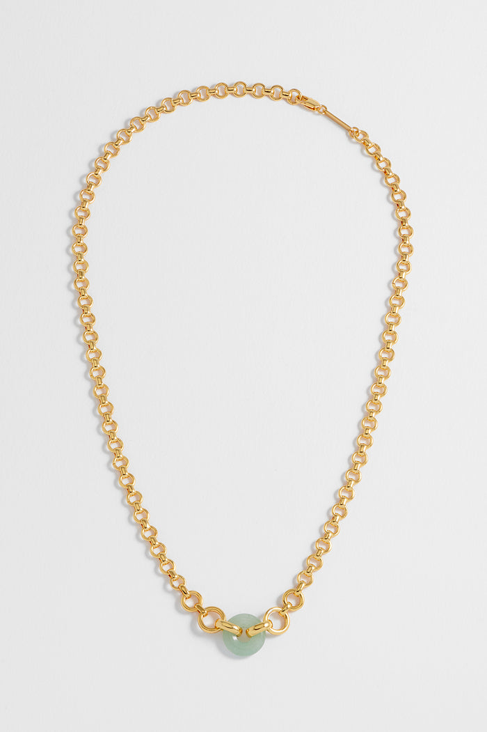 Estella Bartlett Green Quartz Graduated Round Link Chain Necklace Gold Plated | Green Quartz