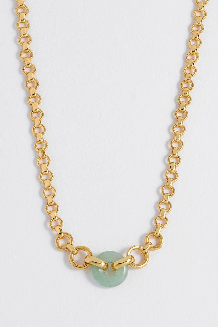 estella bartlett Green Quartz Graduated Round Link Chain Necklace Gold Plated | Green Quartz